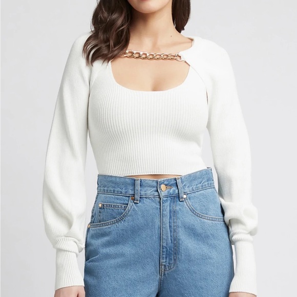 Sheike Sweaters - SHEIKE Khloe Cream Knit Chain Link Cropped Cardi Shrug NWT